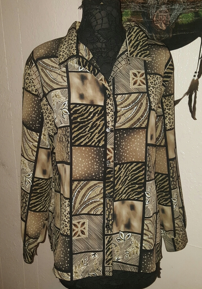 Allison Daley Leopard Block Print Button front Top